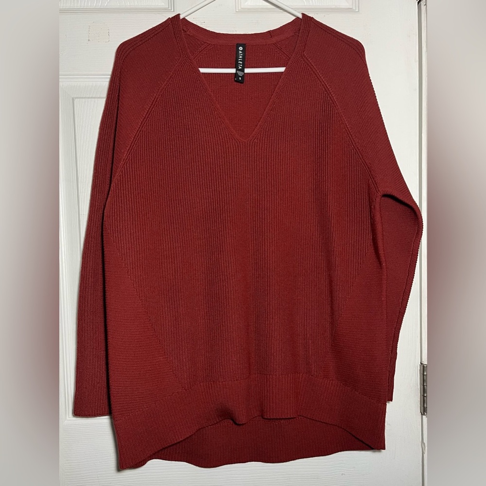 ATHLETA Burgundy Women’s Knit Sweater Long Sleeve V Neck Sz S